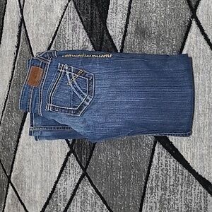 BKE STARLITE EMBROIDERED DISTRESSED FLARE-LEG DENIM JEAN